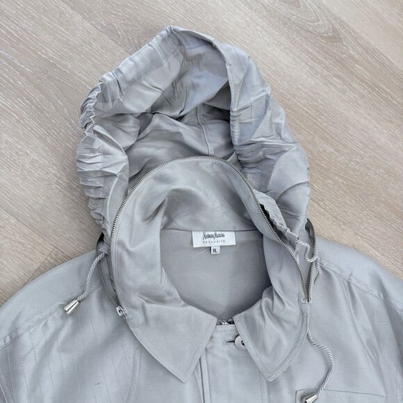 Neiman Marcus Silk Convertible Utility Jacket Men’s Sz XL Silver Luxe Streetwear - Picture 9 of 11